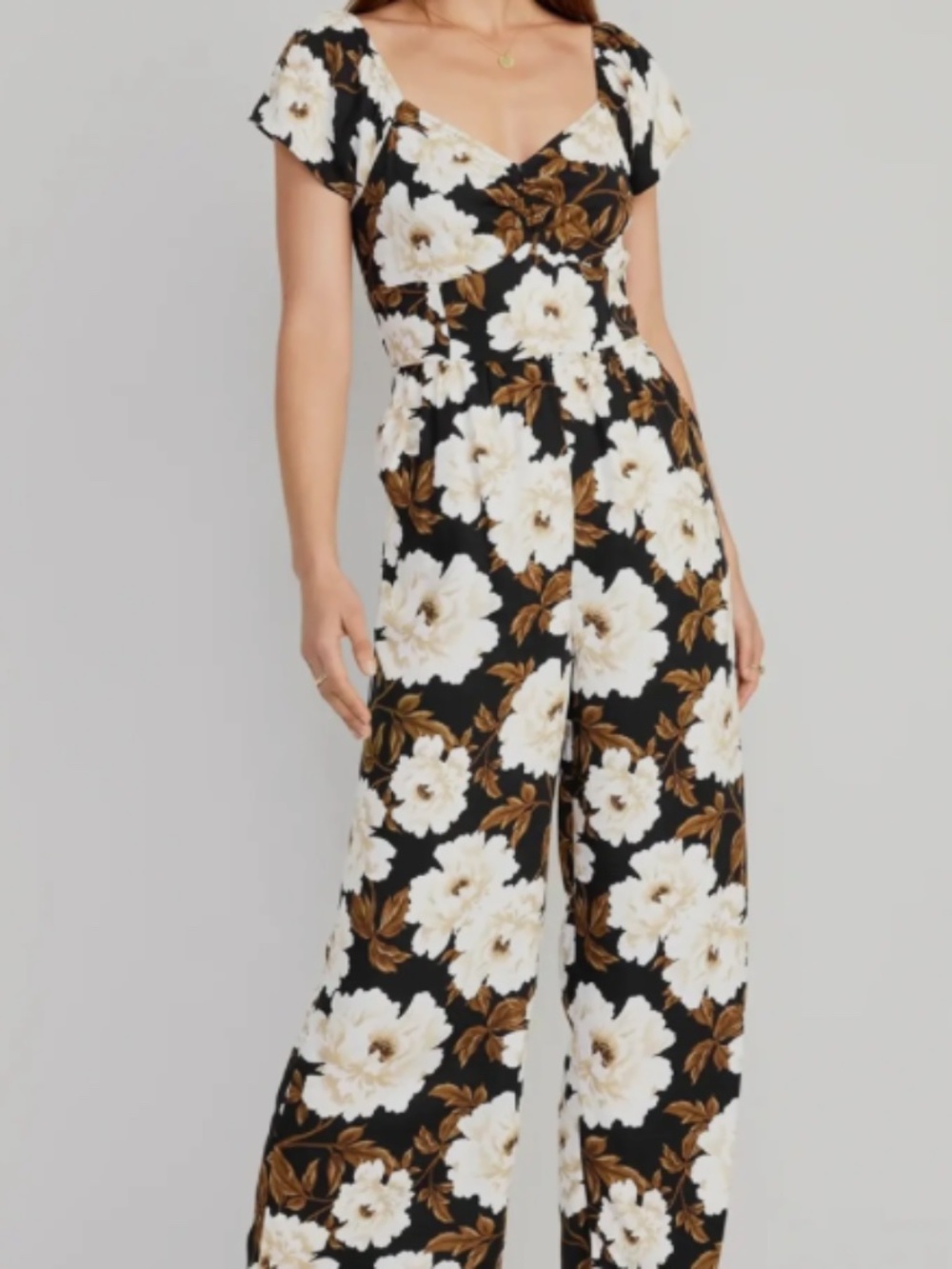 Old Navy Floral Print Fit & Flare Flutter-Sleeve Jumpsuit